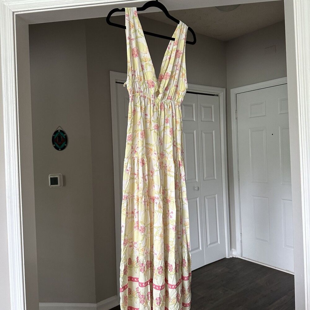 Maaji Eva Maxi Dress in Lemonade Women’s Long Yellow Pink Tropical Print Sz S - Picture 14 of 14
